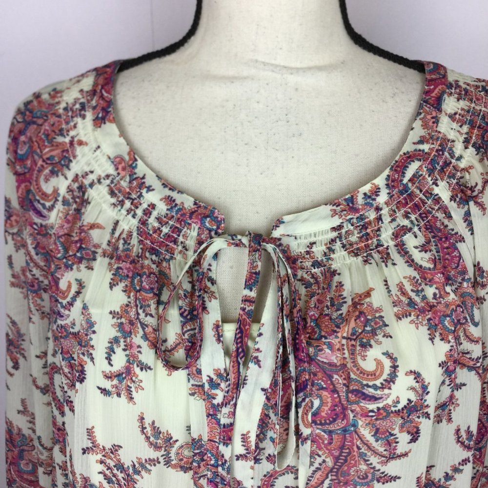 Women's Ivory Paisley Tie-Neck Blouse - Picture 6 of 14
